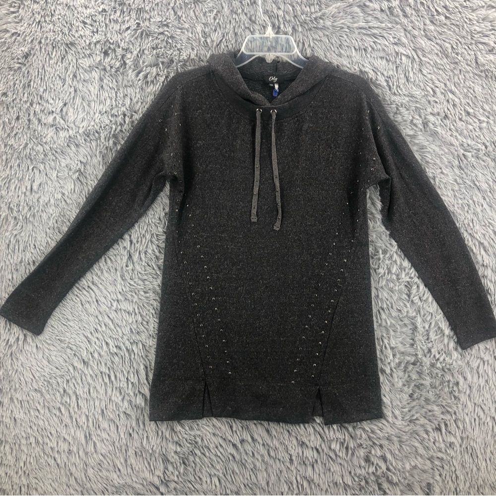 Orly Pullover Hoodie Womens Small Grey Embellished Long Sleeve Hooded Pullover